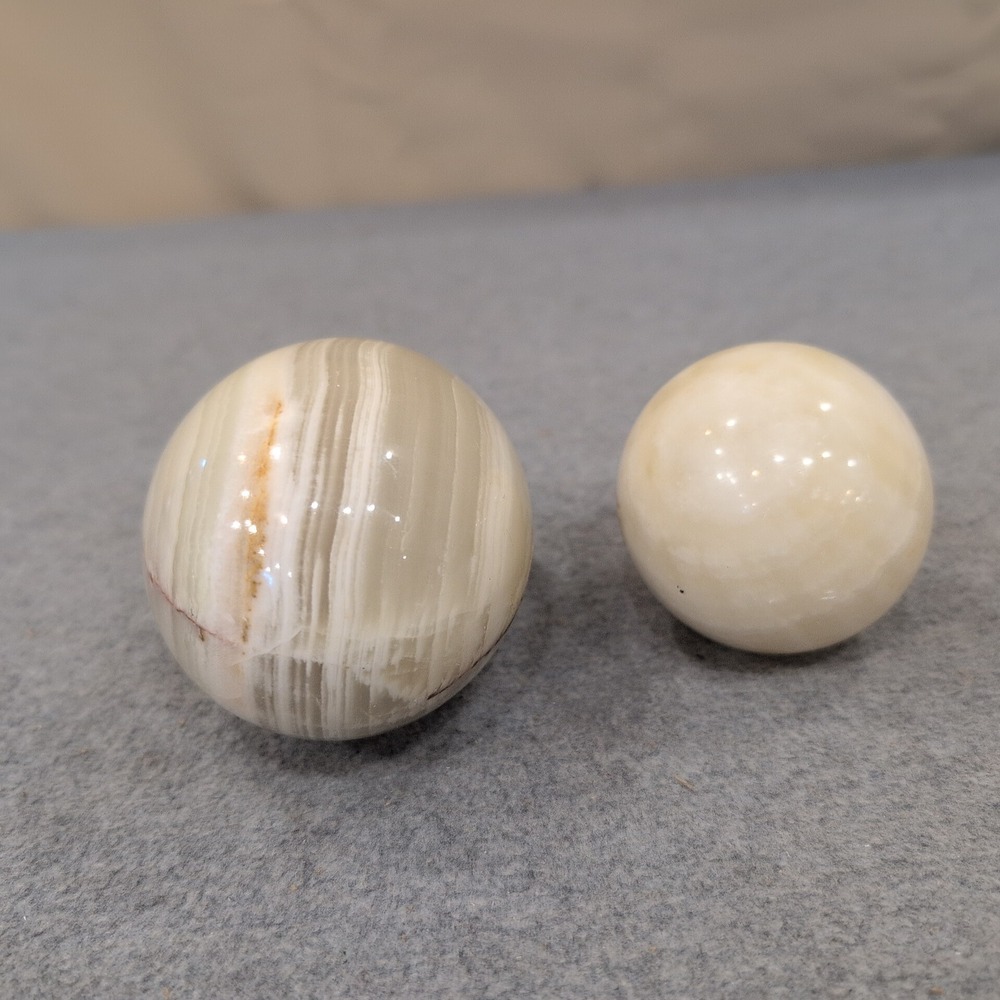 Polished Banded Onyx Stone Egg and Marble Sphere Decorative Set Cream Tan - Picture 4 of 6
